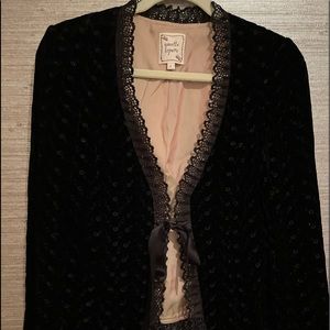 nanette lepote velour ruffle embroidery jacket  top black size 6